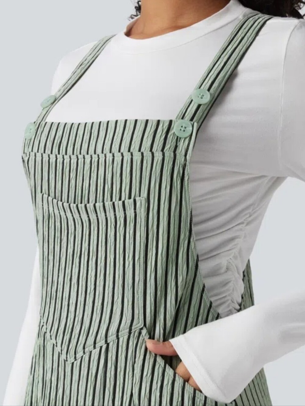 HALARA Stripe Flowy  Midi Sage Green Sleeveless Knit With Pockets Dress Size L. - Picture 3 of 10